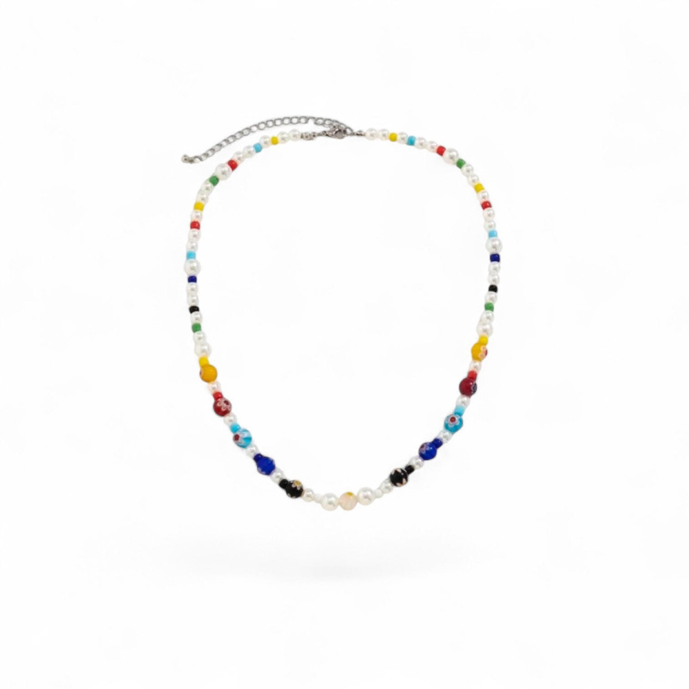 Collier de perles multicolore unisexe