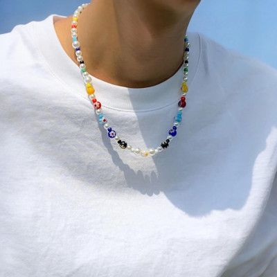 Collier de perles multicolore unisexe